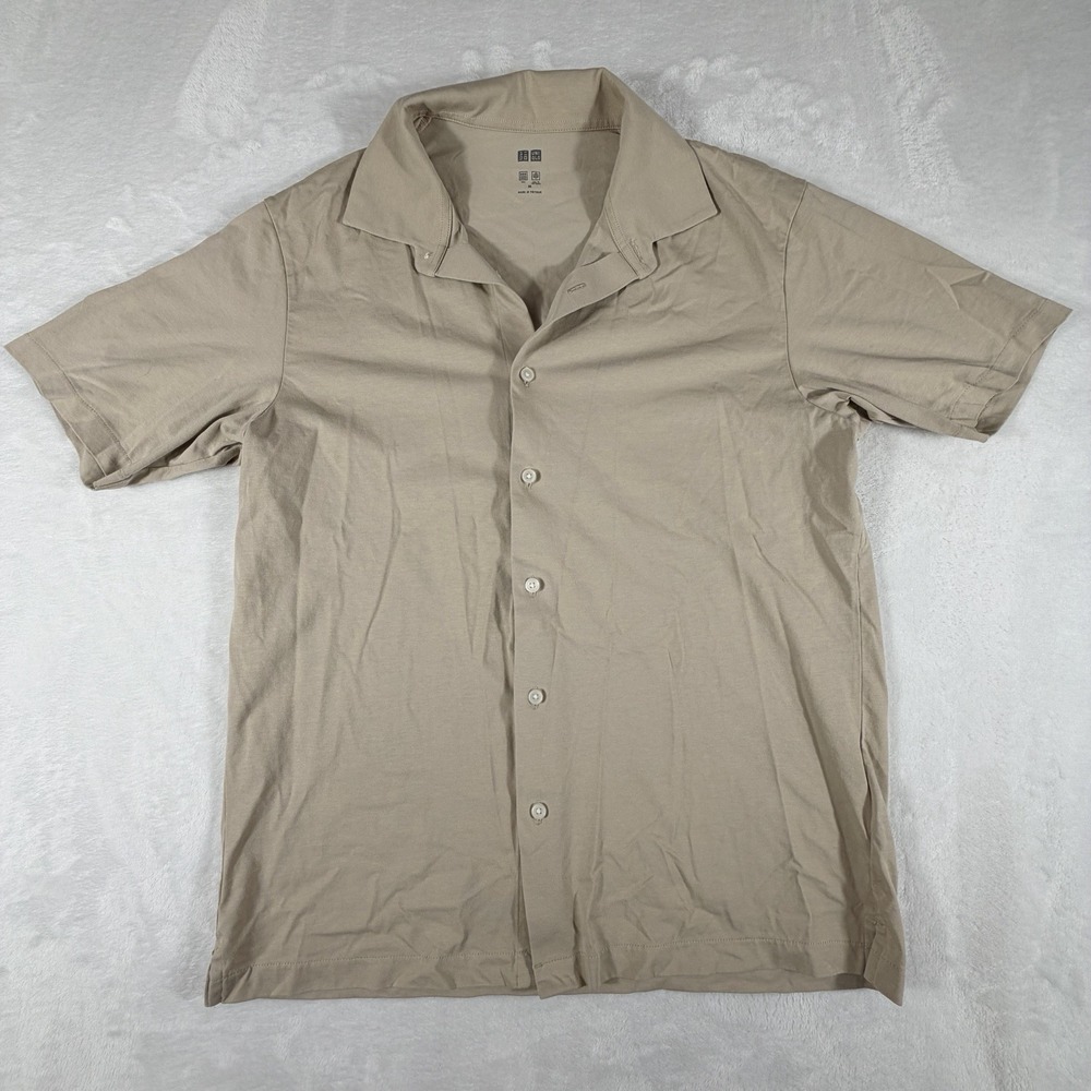 Uniqlo Shirt Men's‎ Size M Beige U Oversized Short Sleeve Button-Up